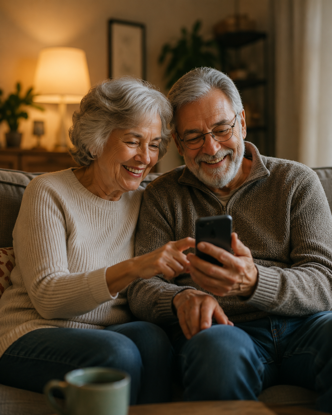 Grandparents smiling at a phone