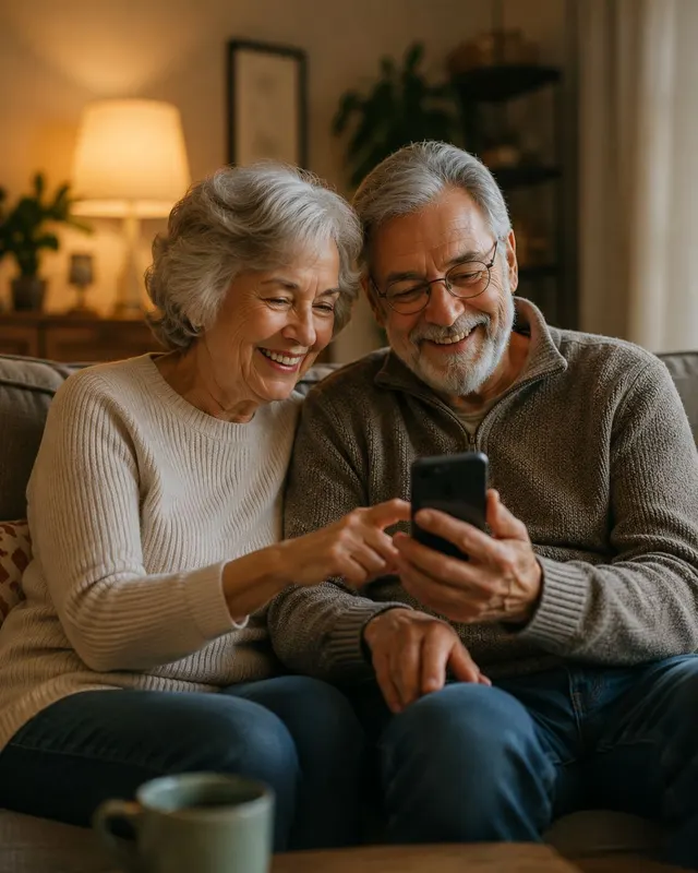 Grandparents smiling at a phone