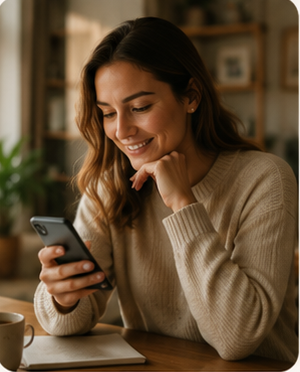 A woman reading on her phone