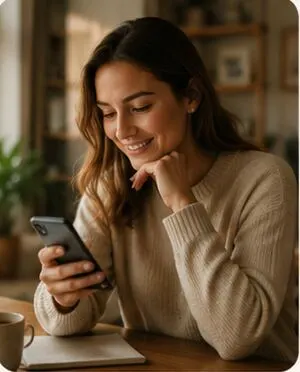 A woman reading on her phone
