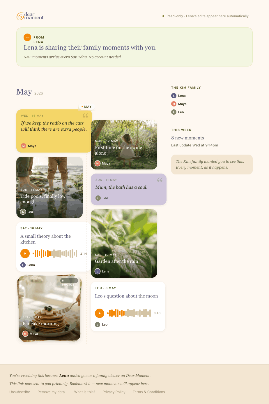 The shared family digest, on the web